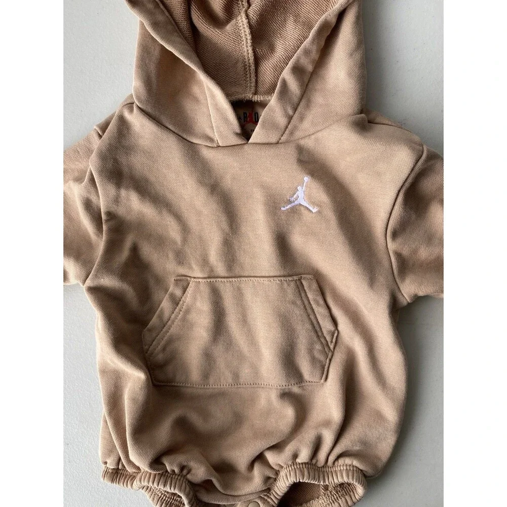 Nike Jordan Brooklyn Fleece Hooded Romper 3-6M Tan Beige Bubble Bodysuit